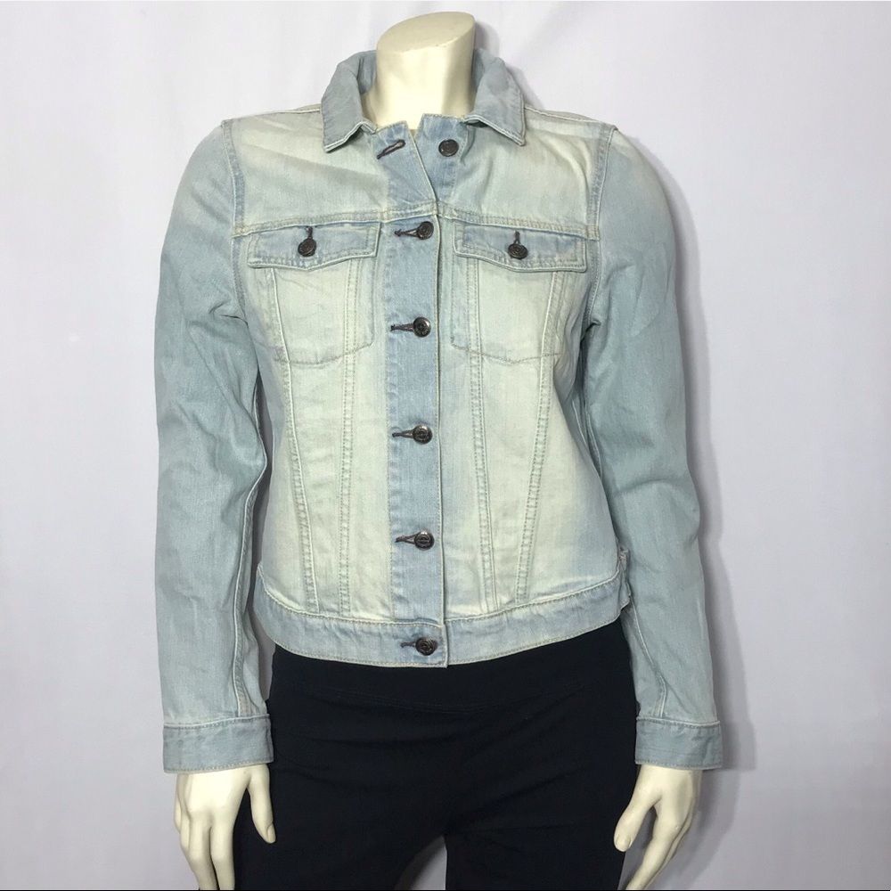 Boston Proper Two-Tone Light Wash Denim Jacket
